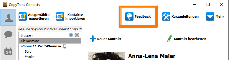 Feedback in CopyTrans Contacts abgeben