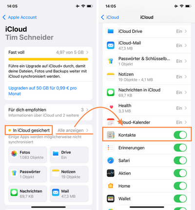 iCloud-Kontakte am iPhone prüfen