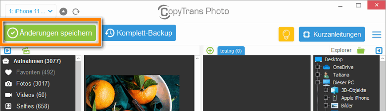 Transfer der Bilder von iPhone auf Android bestätigen