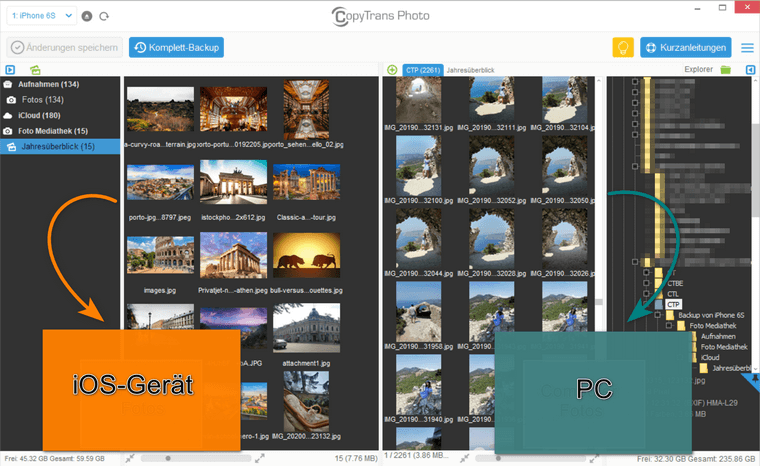Bilder von iPhoto auf iPad: CopyTrans Photo beide Seiten: iPhone und PC
