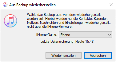 iTunes Backup aktuelle Daten wiederherstellen