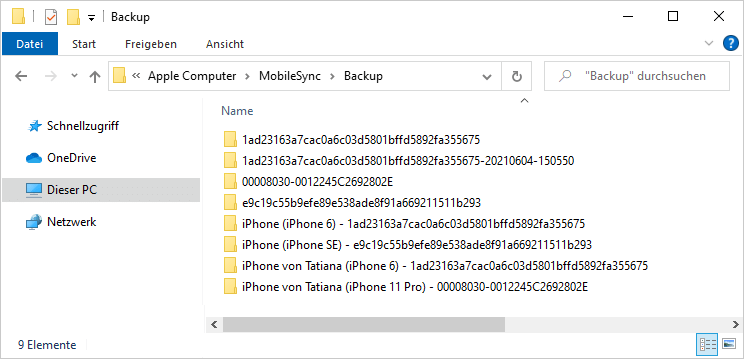 iTunes Backupdateien auf dem PC auflisten