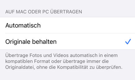 Originale behalten iPhone Fotostransfer