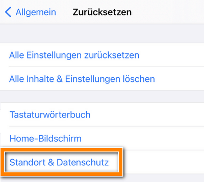 Standort und Datenschutz zurücksetzen