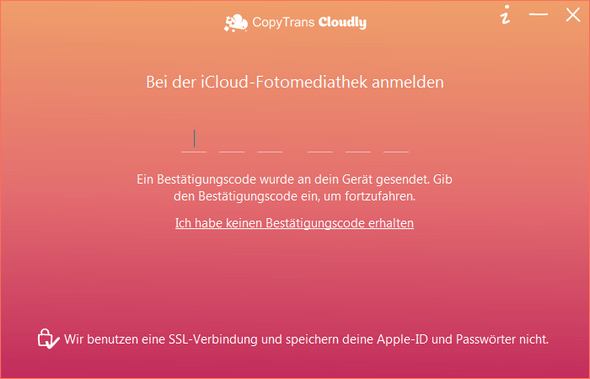 iPad Bilder übertragen: Zwei-Faktor-Authentifizierung in CopyTrans Cloudly