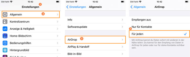 Fotos vom iPhone auf iPad übertragen Bluetooth: AirDrop - Funktion aktivieren