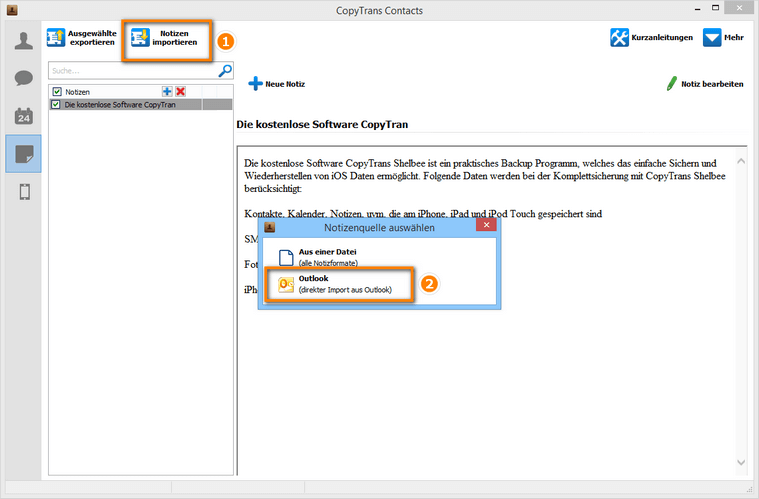 Notizen aus Outlook auf iPhone importieren