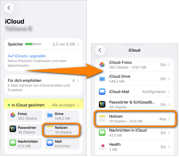 iCloud Notizen synchronisieren