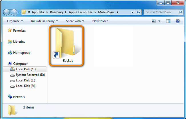 iTunes Backup Folder: Verknüpfung Backup Ordner