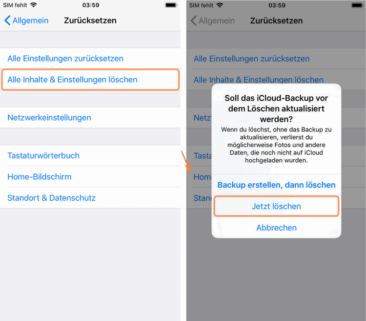 Alle Inhalte und Einstellungen am iPhone löschen