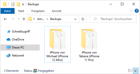 Mehrere iPhone Backups auf einem PC