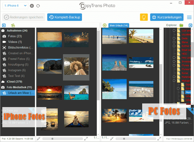 iPhone Fotos mit CopyTrans Photo vom PC aus verwalten