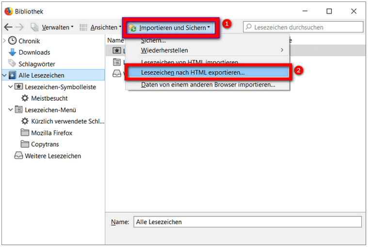 Lesezeichen Firefox exportieren