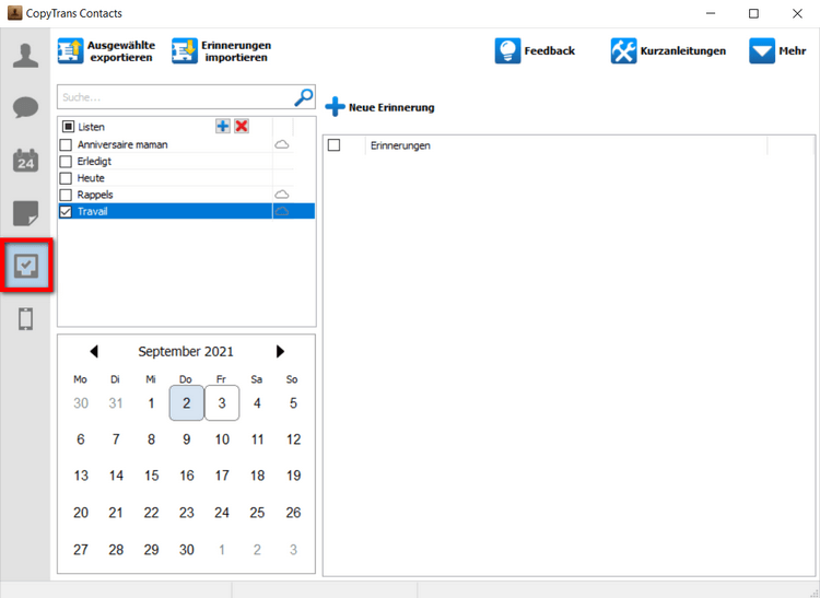 Lesezeichen im CopyTrans Contacts aktivieren