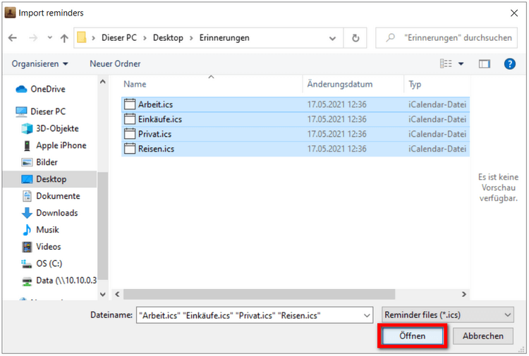 Reminder am iPhone importieren