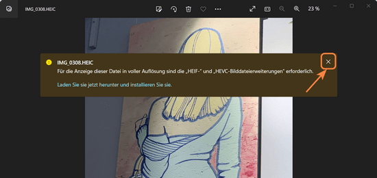 Meldung in Fotos-App schließen