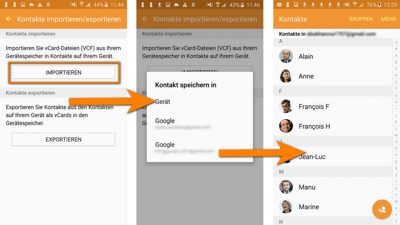 Kontakte iPhone auf Android importiert