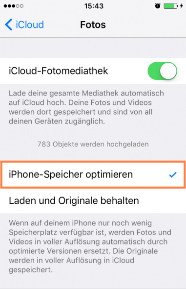 iPhone Speicher optimieren in Einstellungen