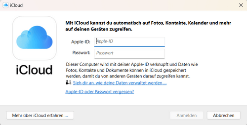 Bilder von iCloud auf PC speichern: bei iCloud für Windows anmelden