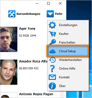 Cloud Setup im Programm einrichten