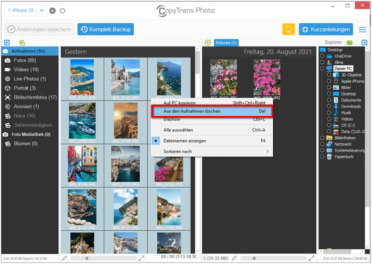 iPhone Bilder löschen auf dem PC