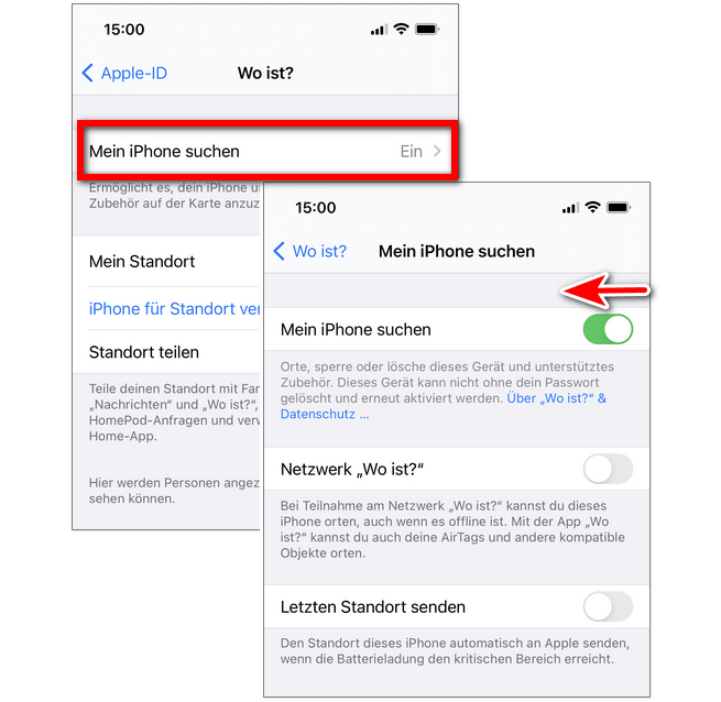 Mein iPhone finden ausschalten und wo ist iPhone deaktivieren