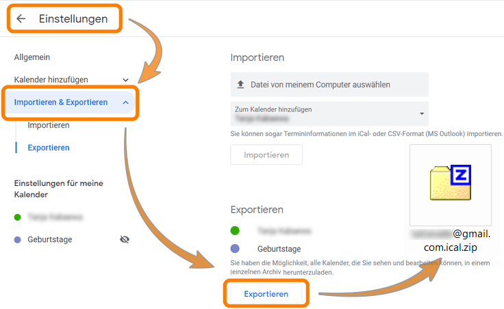 Google Kalender exportieren