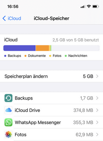 iCloud Speicherplatz kontrollieren