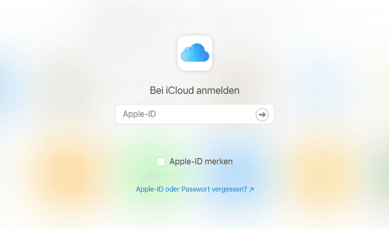 Sich bei iCloud mit den Zugangsdaten anmelden