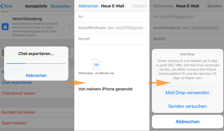 Whatsapp Verlauf drucken - per Email senden