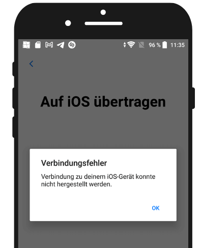 Auf iOS übertragen Verbindungsfehler