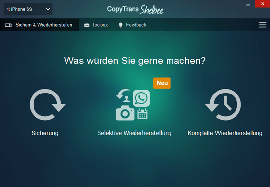 iPhone Daten mit CopyTrans Shelbee sichern