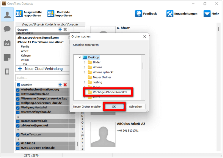 Telefonliste zum Ausdrucken im Programm