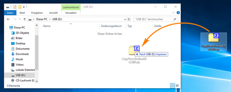 ZIP-Datei auf USB-Stick kopieren