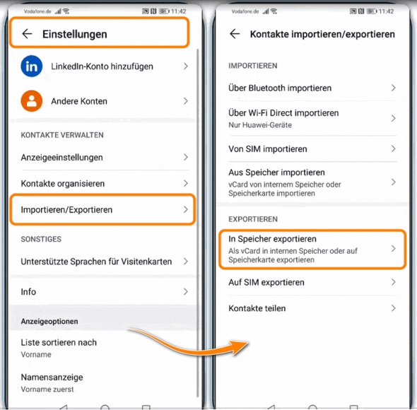 Huawei Kontakte exportieren auf Computer
