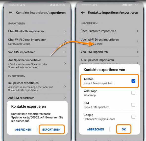Huawei Kontakte übertragen auf PC