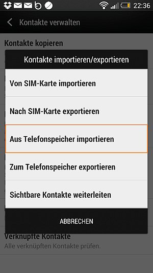 Kontakte aus Telefonspeicher auswählen