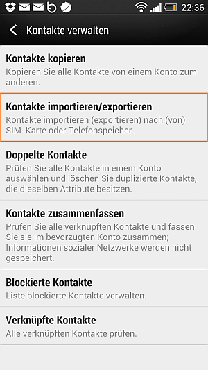 Kontakte auf HTC One importieren