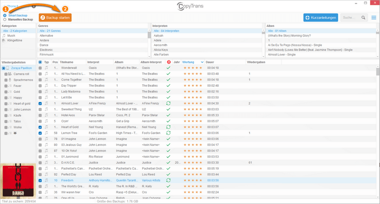 Wiedergabelisten vom iPod auf iTunes übertragen: Smart Backup auswählen und im Programm starten