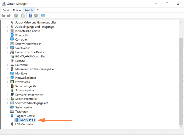iPod im Geräte-Manager finden
