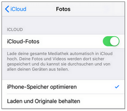 Die Funktion iCloud Fotos ist aktiviert