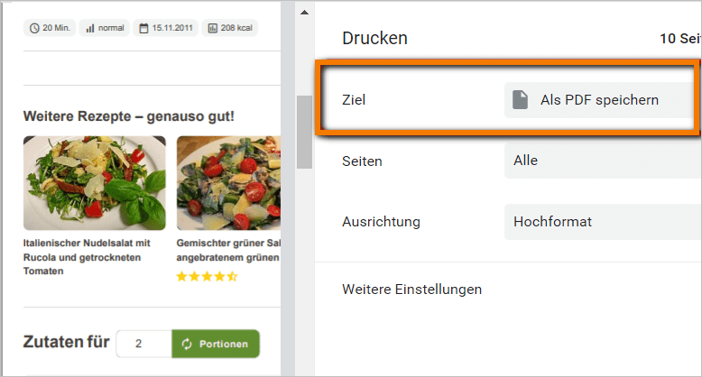 Rezepte speichern als PDF kostenlos