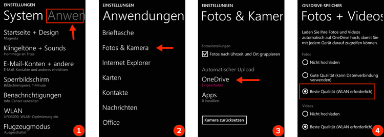 Bilder von  WIndows Phone in OneDrive automatisch hochladen