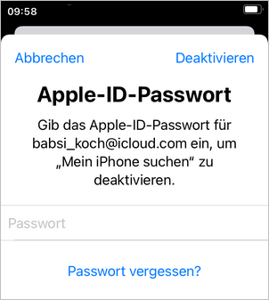 iCloud Sperre entfernen Passwortangabe