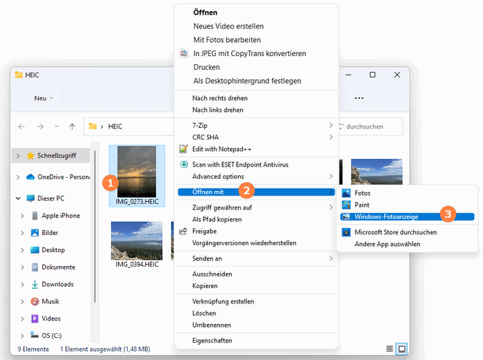 HEIC iPhone auf Windows 11 öffnen: mit Windows Fotoanzeige