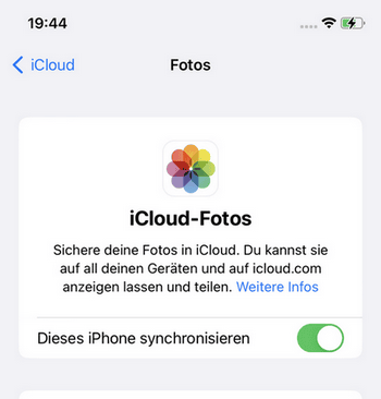 Fotos werden mit iCloud synchronisiert