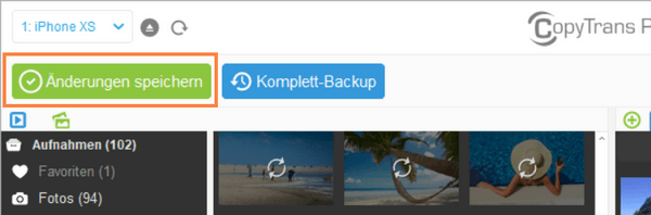 Änderungen speichern Button in CopyTrans Photo