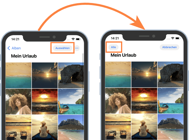 Alle Fotos im Album am iPhone auswählen