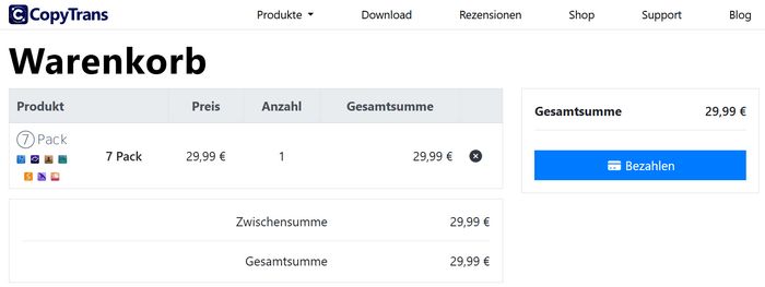 Bezahlen im Warenkorb von CopyTrans