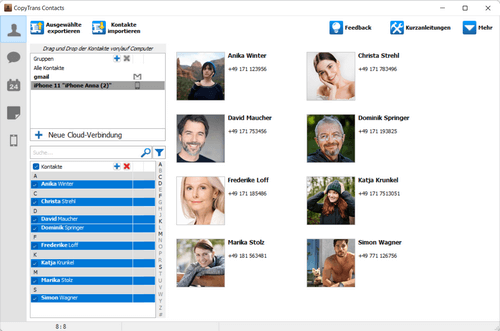CopyTrans Contacts Fenster Kontakte